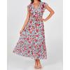 imageBTFBM Women Summer Bohemian Floral Casual Wrap V Neck Ruffle Cap Sleeveless Belt ALine Pleated Hem Midi Sun Dress WhiteBlue Red Flower