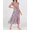 imageBTFBM Women Summer Bohemian Floral Casual Wrap V Neck Ruffle Cap Sleeveless Belt ALine Pleated Hem Midi Sun Dress WhiteBlue Red Flower