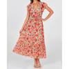 imageBTFBM Women Summer Bohemian Floral Casual Wrap V Neck Ruffle Cap Sleeveless Belt ALine Pleated Hem Midi Sun Dress WhiteFloral Orange Pink Red