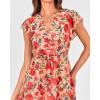 imageBTFBM Women Summer Bohemian Floral Casual Wrap V Neck Ruffle Cap Sleeveless Belt ALine Pleated Hem Midi Sun Dress WhiteFloral Orange Pink Red