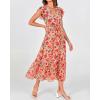 imageBTFBM Women Summer Bohemian Floral Casual Wrap V Neck Ruffle Cap Sleeveless Belt ALine Pleated Hem Midi Sun Dress WhiteFloral Orange Pink Red