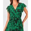 imageBTFBM Women Summer Bohemian Floral Casual Wrap V Neck Ruffle Cap Sleeveless Belt ALine Pleated Hem Midi Sun Dress WhiteGreen Big Floral