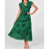 imageBTFBM Women Summer Bohemian Floral Casual Wrap V Neck Ruffle Cap Sleeveless Belt ALine Pleated Hem Midi Sun Dress WhiteGreen Big Floral