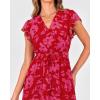 imageBTFBM Women Summer Bohemian Floral Casual Wrap V Neck Ruffle Cap Sleeveless Belt ALine Pleated Hem Midi Sun Dress WhiteRed Big Floral