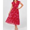 imageBTFBM Women Summer Bohemian Floral Casual Wrap V Neck Ruffle Cap Sleeveless Belt ALine Pleated Hem Midi Sun Dress WhiteRed Big Floral