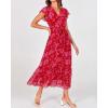 imageBTFBM Women Summer Bohemian Floral Casual Wrap V Neck Ruffle Cap Sleeveless Belt ALine Pleated Hem Midi Sun Dress WhiteRed Big Floral