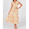 imageBTFBM Women Summer Bohemian Floral Casual Wrap V Neck Ruffle Cap Sleeveless Belt ALine Pleated Hem Midi Sun Dress WhiteWhite Big Flower