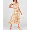 imageBTFBM Women Summer Bohemian Floral Casual Wrap V Neck Ruffle Cap Sleeveless Belt ALine Pleated Hem Midi Sun Dress WhiteWhite Big Flower