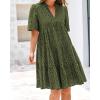 imageBTFBM Womens Boho Summer Dresses 2026 Spring V Neck Short Sleeve Hollow Out Lace Ruffle Casual Beach Mini Vacation DressArmy Green