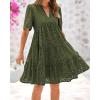 imageBTFBM Womens Boho Summer Dresses 2026 Spring V Neck Short Sleeve Hollow Out Lace Ruffle Casual Beach Mini Vacation DressArmy Green