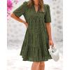 imageBTFBM Womens Boho Summer Dresses 2026 Spring V Neck Short Sleeve Hollow Out Lace Ruffle Casual Beach Mini Vacation DressArmy Green