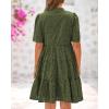 imageBTFBM Womens Boho Summer Dresses 2026 Spring V Neck Short Sleeve Hollow Out Lace Ruffle Casual Beach Mini Vacation DressArmy Green