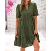 imageBTFBM Womens Boho Summer Dresses 2026 Spring V Neck Short Sleeve Hollow Out Lace Ruffle Casual Beach Mini Vacation DressArmy Green