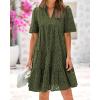 imageBTFBM Womens Boho Summer Dresses 2026 Spring V Neck Short Sleeve Hollow Out Lace Ruffle Casual Beach Mini Vacation DressArmy Green