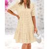 imageBTFBM Womens Boho Summer Dresses 2026 Spring V Neck Short Sleeve Hollow Out Lace Ruffle Casual Beach Mini Vacation DressBeige