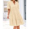 imageBTFBM Womens Boho Summer Dresses 2026 Spring V Neck Short Sleeve Hollow Out Lace Ruffle Casual Beach Mini Vacation DressBeige