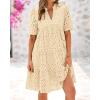 imageBTFBM Womens Boho Summer Dresses 2026 Spring V Neck Short Sleeve Hollow Out Lace Ruffle Casual Beach Mini Vacation DressBeige