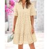 imageBTFBM Womens Boho Summer Dresses 2026 Spring V Neck Short Sleeve Hollow Out Lace Ruffle Casual Beach Mini Vacation DressBeige