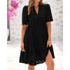 imageBTFBM Womens Boho Summer Dresses 2026 Spring V Neck Short Sleeve Hollow Out Lace Ruffle Casual Beach Mini Vacation DressBlack