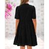 imageBTFBM Womens Boho Summer Dresses 2026 Spring V Neck Short Sleeve Hollow Out Lace Ruffle Casual Beach Mini Vacation DressBlack