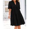 imageBTFBM Womens Boho Summer Dresses 2026 Spring V Neck Short Sleeve Hollow Out Lace Ruffle Casual Beach Mini Vacation DressBlack