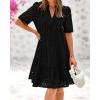 imageBTFBM Womens Boho Summer Dresses 2026 Spring V Neck Short Sleeve Hollow Out Lace Ruffle Casual Beach Mini Vacation DressBlack