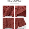 imageBTFBM Womens Boho Summer Dresses 2026 Spring V Neck Short Sleeve Hollow Out Lace Ruffle Casual Beach Mini Vacation DressBrown Red