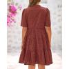 imageBTFBM Womens Boho Summer Dresses 2026 Spring V Neck Short Sleeve Hollow Out Lace Ruffle Casual Beach Mini Vacation DressBrown Red