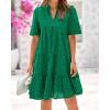 imageBTFBM Womens Boho Summer Dresses 2026 Spring V Neck Short Sleeve Hollow Out Lace Ruffle Casual Beach Mini Vacation DressDark Green