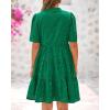 imageBTFBM Womens Boho Summer Dresses 2026 Spring V Neck Short Sleeve Hollow Out Lace Ruffle Casual Beach Mini Vacation DressDark Green