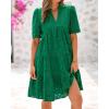 imageBTFBM Womens Boho Summer Dresses 2026 Spring V Neck Short Sleeve Hollow Out Lace Ruffle Casual Beach Mini Vacation DressDark Green