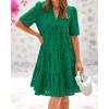 imageBTFBM Womens Boho Summer Dresses 2026 Spring V Neck Short Sleeve Hollow Out Lace Ruffle Casual Beach Mini Vacation DressDark Green