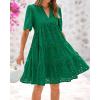 imageBTFBM Womens Boho Summer Dresses 2026 Spring V Neck Short Sleeve Hollow Out Lace Ruffle Casual Beach Mini Vacation DressDark Green