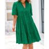imageBTFBM Womens Boho Summer Dresses 2026 Spring V Neck Short Sleeve Hollow Out Lace Ruffle Casual Beach Mini Vacation DressDark Green