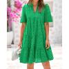 imageBTFBM Womens Boho Summer Dresses 2026 Spring V Neck Short Sleeve Hollow Out Lace Ruffle Casual Beach Mini Vacation DressGreen