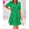 imageBTFBM Womens Boho Summer Dresses 2026 Spring V Neck Short Sleeve Hollow Out Lace Ruffle Casual Beach Mini Vacation DressGreen