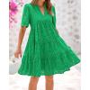imageBTFBM Womens Boho Summer Dresses 2026 Spring V Neck Short Sleeve Hollow Out Lace Ruffle Casual Beach Mini Vacation DressGreen