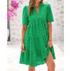 imageBTFBM Womens Boho Summer Dresses 2026 Spring V Neck Short Sleeve Hollow Out Lace Ruffle Casual Beach Mini Vacation DressGreen
