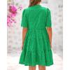 imageBTFBM Womens Boho Summer Dresses 2026 Spring V Neck Short Sleeve Hollow Out Lace Ruffle Casual Beach Mini Vacation DressGreen