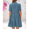 imageBTFBM Womens Boho Summer Dresses 2026 Spring V Neck Short Sleeve Hollow Out Lace Ruffle Casual Beach Mini Vacation DressGrey Blue