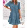 imageBTFBM Womens Boho Summer Dresses 2026 Spring V Neck Short Sleeve Hollow Out Lace Ruffle Casual Beach Mini Vacation DressGrey Blue