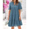 imageBTFBM Womens Boho Summer Dresses 2026 Spring V Neck Short Sleeve Hollow Out Lace Ruffle Casual Beach Mini Vacation DressGrey Blue
