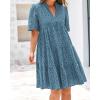 imageBTFBM Womens Boho Summer Dresses 2026 Spring V Neck Short Sleeve Hollow Out Lace Ruffle Casual Beach Mini Vacation DressGrey Blue