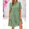 imageBTFBM Womens Boho Summer Dresses 2026 Spring V Neck Short Sleeve Hollow Out Lace Ruffle Casual Beach Mini Vacation DressGrey Green