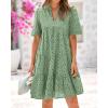 imageBTFBM Womens Boho Summer Dresses 2026 Spring V Neck Short Sleeve Hollow Out Lace Ruffle Casual Beach Mini Vacation DressGrey Green