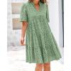 imageBTFBM Womens Boho Summer Dresses 2026 Spring V Neck Short Sleeve Hollow Out Lace Ruffle Casual Beach Mini Vacation DressGrey Green