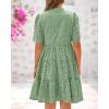 imageBTFBM Womens Boho Summer Dresses 2026 Spring V Neck Short Sleeve Hollow Out Lace Ruffle Casual Beach Mini Vacation DressGrey Green