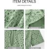 imageBTFBM Womens Boho Summer Dresses 2026 Spring V Neck Short Sleeve Hollow Out Lace Ruffle Casual Beach Mini Vacation DressGrey Green