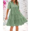 imageBTFBM Womens Boho Summer Dresses 2026 Spring V Neck Short Sleeve Hollow Out Lace Ruffle Casual Beach Mini Vacation DressGrey Green