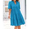 imageBTFBM Womens Boho Summer Dresses 2026 Spring V Neck Short Sleeve Hollow Out Lace Ruffle Casual Beach Mini Vacation DressLake Blue